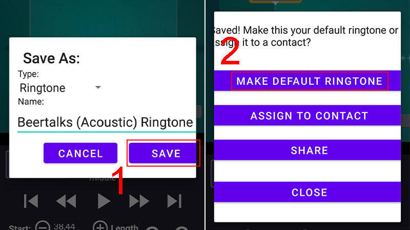 Click vào Make Default Ringtone để xác nhận sử dụng bài hát