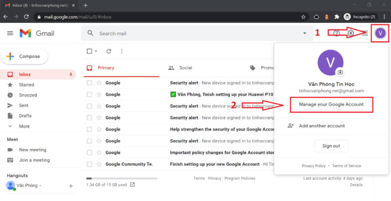 Thực hiện thêm số vào tài khoản Gmail khi cần khôi phục